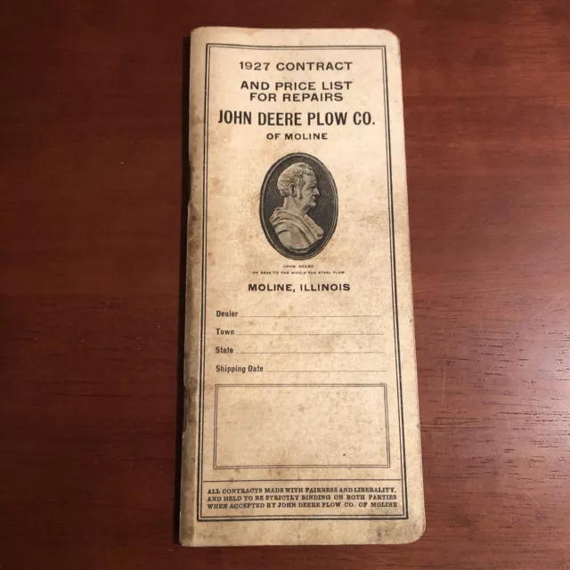 1927 JOHN DEERE PLOW Co. CONTRACT & REPAIRS PRICE LIST ~incl Dain etc~ Moline IL