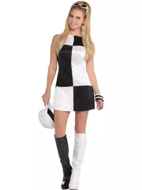 Ladies Mod Girl Costume Adult 60s 70s Go Go Fancy Dress Womens Sixties Retro