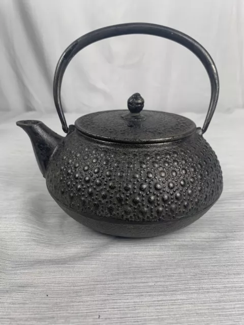 Vintage Tetsubin Japanese cast-iron kettle with lid and pouring spout, Stamped