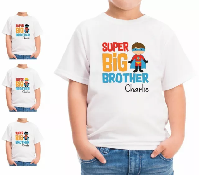 Personalised Super Hero Big Brother T-Shirt Boys Tshirt Any Name Kids Top Gift