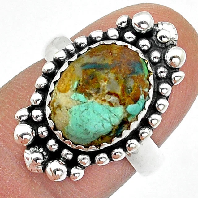 Handcrafted 4.82cts Matrix Royston Turquoise Solitaire Ring Size 6.5 U86251