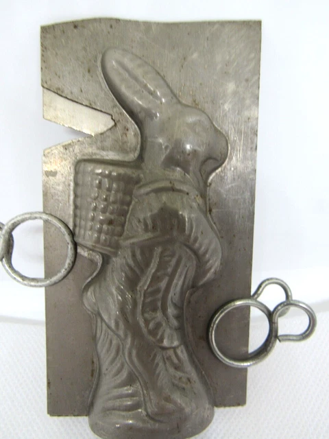 Antique Chocolate Mold Bunny Rabbit Mom With Basket & Apron 4" tall