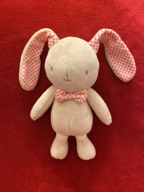 🇫🇷Peluche Doudou Lapin Beige Noeud Papillon Et Oreilles Vichy Rose KLORANE