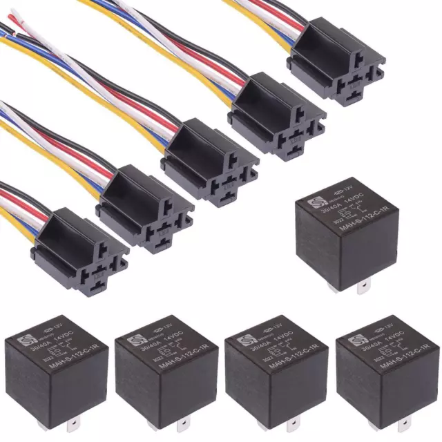 5 x 12V Automotive Changeover Relays Resistor W/Sockets 40A 5 Pin SPDT