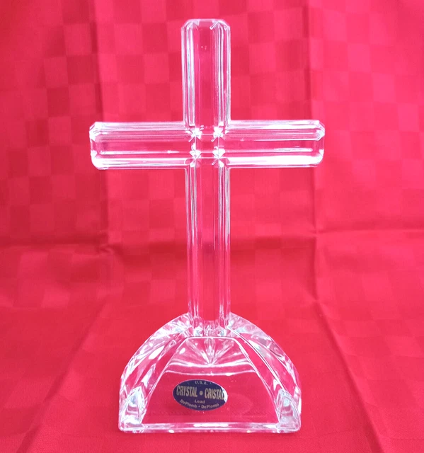 DEPLOMB Lead Crystal CROSS ~ 7" Tall ~ Original Label