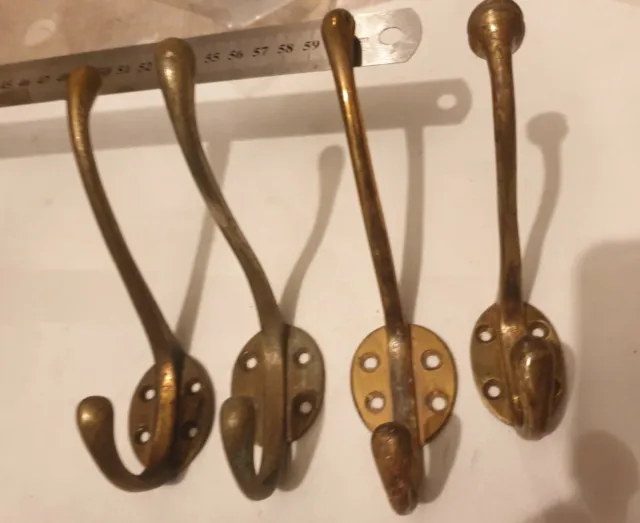 4 X Old Antique Brass hooks Different Size & Shapes