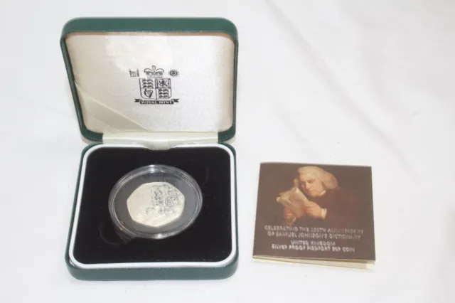 2005 UK Silver Proof 50 Pence Samuel Johnson Dictionary Coin  COA