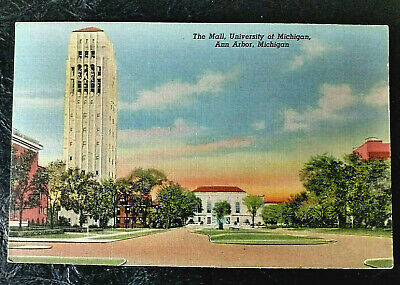 Ann Arbor MI postcard :  University of Michigan -The Mall 1940s-1950s unused