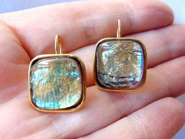 Beautiful Vintage Hand Made FRENCH HOOK Dichroic Glass PIERCED EARRINGS
