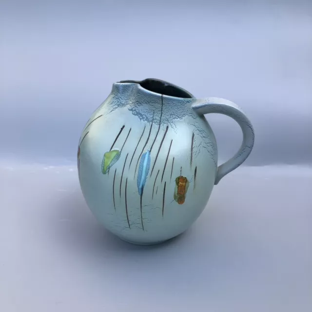 Mid Century Round German Pottery Drip Glaze Pitcher Vase