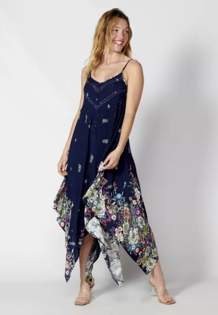 Vestido largo holgado de tirantes con estampado floral color Navy para Mujer