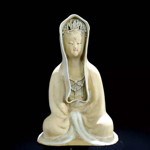 9.9" China Porcelain song dynasty hutian kiln cyan glaze guanyin Buddha statue