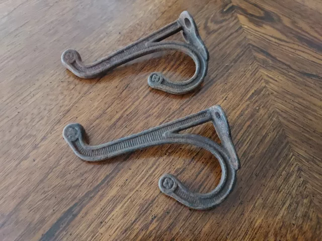 Antique Cast Iron Mid 1800s Eastlake Hat Coat Hook Hooks Lot of 2 Ornate Design