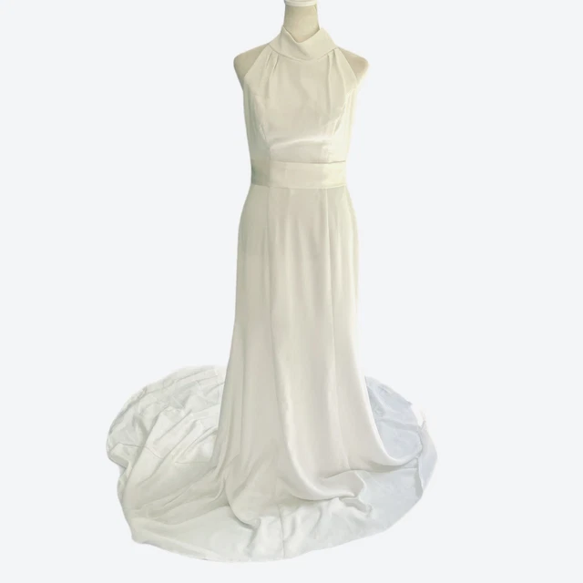 White By Vera Wang Wedding Dress Size 6 Ivory High Neck Crepe Halter VW351263
