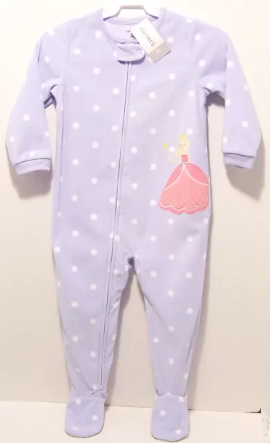 New CARTERS 1pc Girls FLEECE Zip FOOTED Princess PAJAMAS 6 Mo, 24 Mo, 2 T, PJs