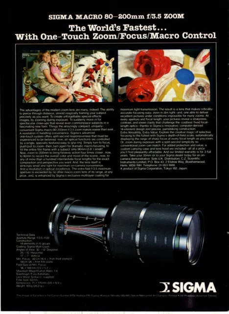 (Cam1) Camera Advert 11X8" Sigma Macro 80 Zoom Lense