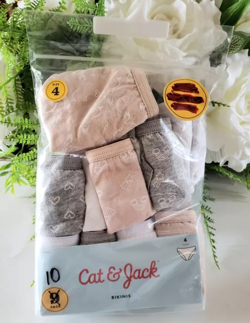 CAT & JACK Girls Size 8 Bikini Panties Multi Neutral Colors & Design 10  Count $13.16 - PicClick