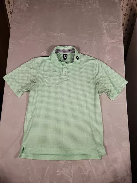 FOOTJOY GOLF POLO Shirt Mens Large Green Checkered Pocket Polyester ...