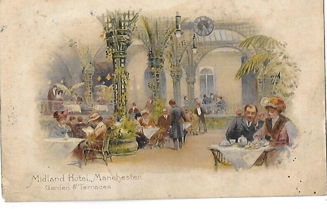 belle CPA carte postale ancienne vers 1900 Midland Hôtel Manchester animée