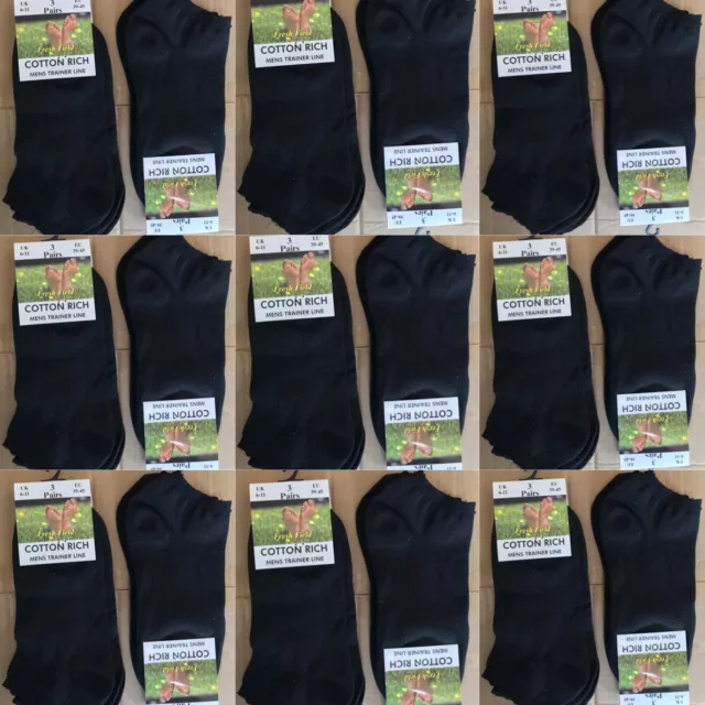 48 Pairs Of Mens Black Trainer Liner Socks Cotton Size 6-11 Wholesale Job Lot