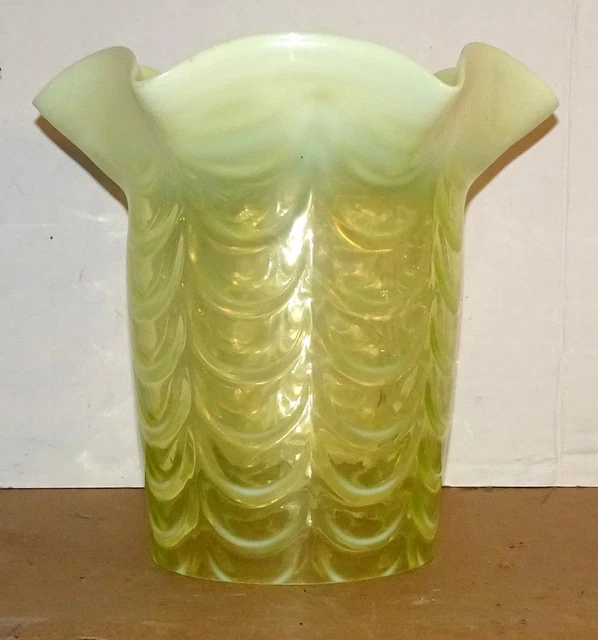 LARGE 9.5" Art Nouveau Walsh / Powell Victorian Vaseline Glass Oil Lamp Shade