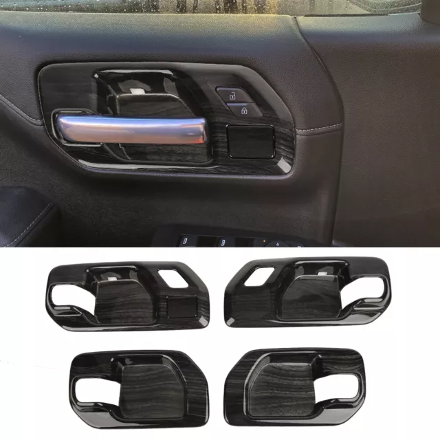 Black Wood Interior Door Handle Bowl Panel Cover Trim For Chevy Silverado 19-22