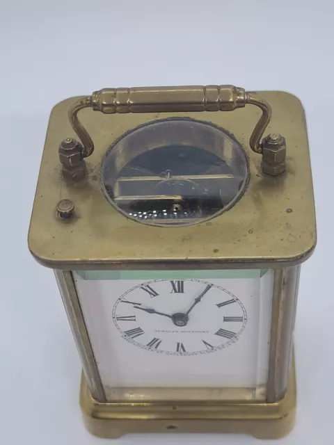 1907 WATERBURY Repeater Brass & Beveled Glass Time & Strike Carriage Alarm Clock 3