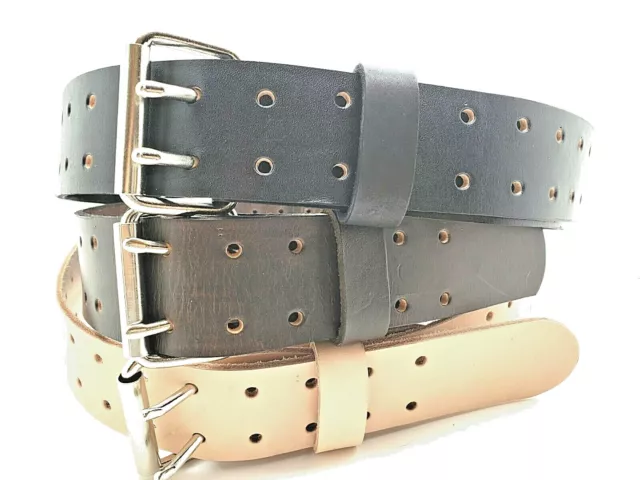 Mens Real Leather Belt Hand Made 1.1/2"W Amish Heavy Duty Double Holes 2 Prong