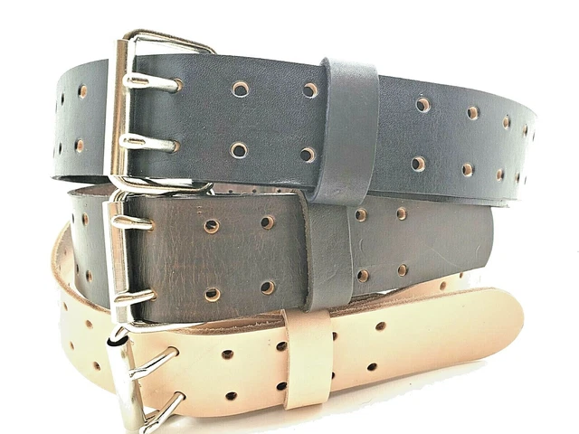 Mens Real Leather Belt Hand Made 1.1/2"W Amish Heavy Duty Double Holes 2 Prong