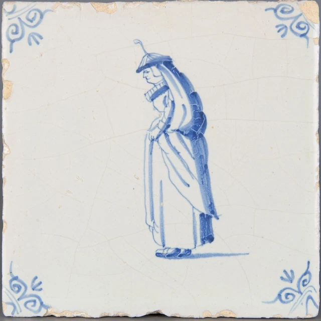 Nice Dutch Delft Blue tile, lady, second half 17th. century.