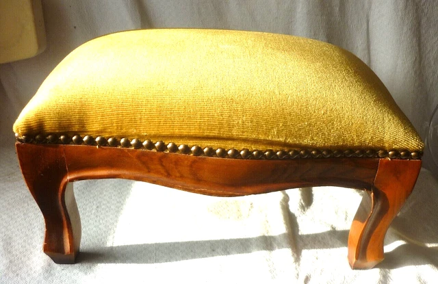 Fußschemel Fußhocker mit Polster vermutlich Eichenholz 36 x 27 x 19 cm