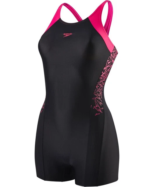 Speedo Boom Splice Legsuit Girls Swimsuit Black Pink Swimming Costume