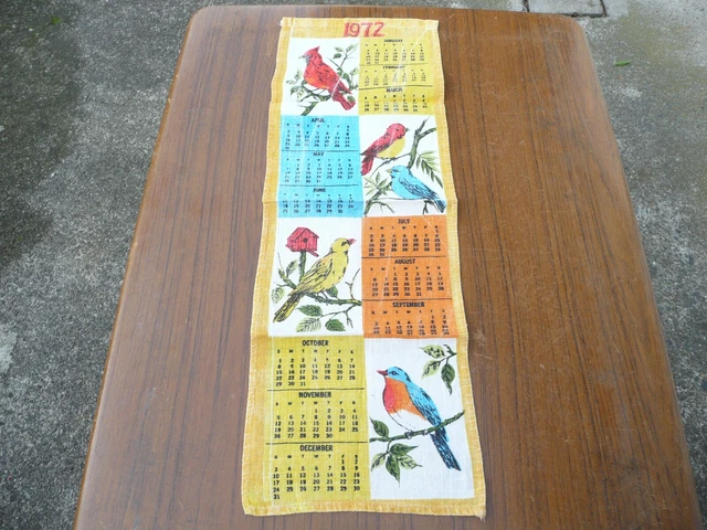 RARE TORCHON VINTAGE DECOR CHAUMIERE CALENDRIER 1974