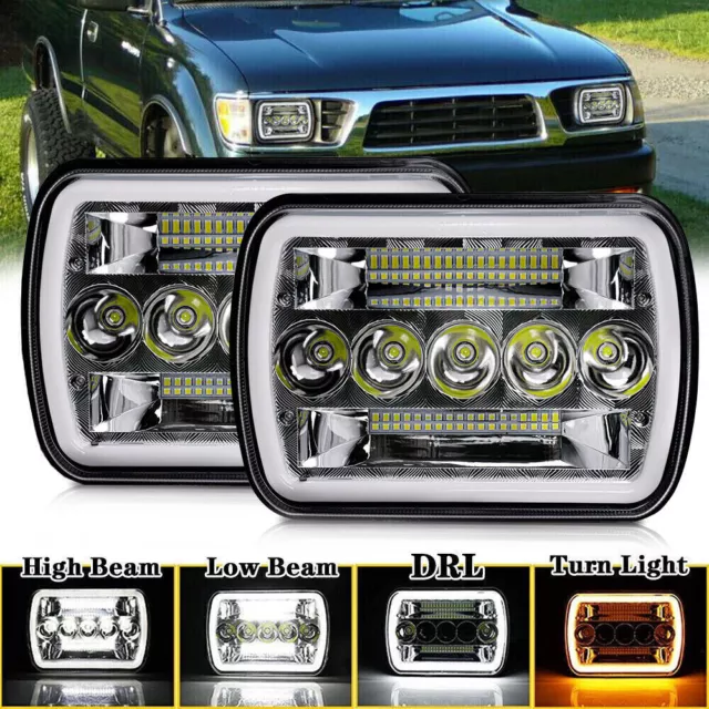 Pair 7x6'' 5x7'' LED Headlights HI/LO/DRL/TURN SIGNAL For 1983-2004 Toyota Hilux