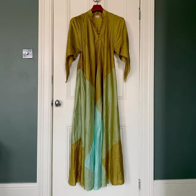 MASCOT Vintage Pure Silk India 70s Kaftan Maxi Dress Goddess-like Adini Sultana