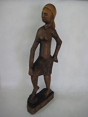 Old Vintage African Women Hand Carved Wooden Statue, 21" Tall X 7 1/2" Wide