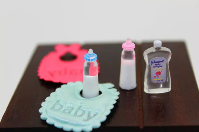 1:12 Doll House Miniature Baby Milk Bottles Shampoo Bib Set Nursery Accessories