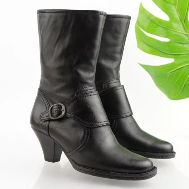 Born Women's Boots Size 6.5 Black Leather Block Heel Western Biker Ankle Strap