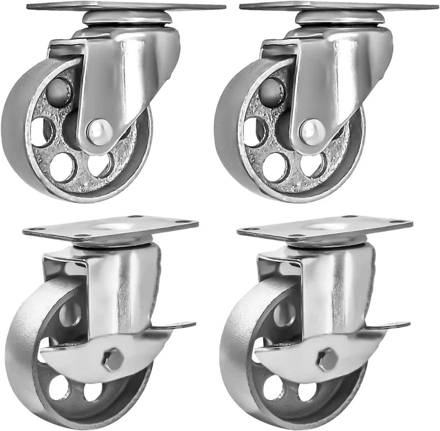 4 All Steel Swivel Plate Caster Wheels W Brake Lock Heavy Duty High-Gauge Steel