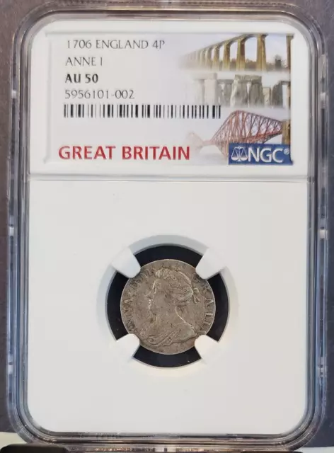 1706 England Silver 4 Pence Queen Anne I Ngc Au 50 Rare High Grade