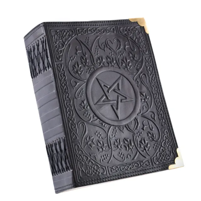 Schwarzes Lederbuch mit Pentagramm, ca. 18 x 23 cm Mittelalter Hexen Magie