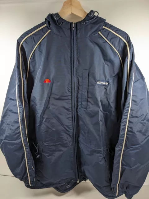 Ellesse Blue Y2k Full Zip Hooded Coat Waterproof Jacket Mens Size Large L