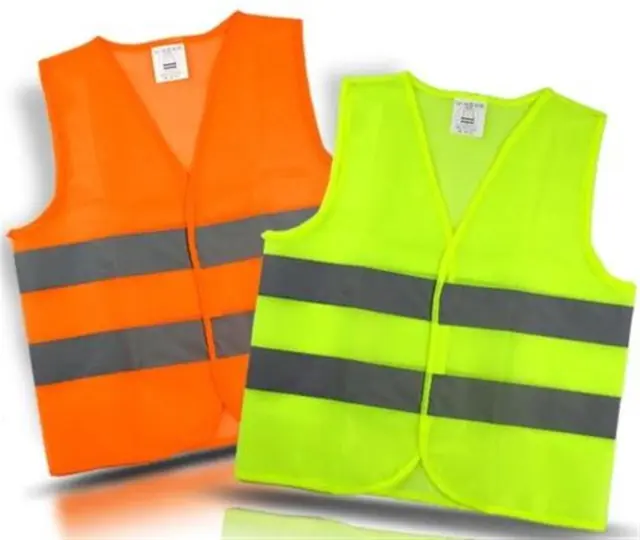 Hi Vis Safety Vest Reflective Tape Workwear Orange Green ONE SIZE Night Day Use