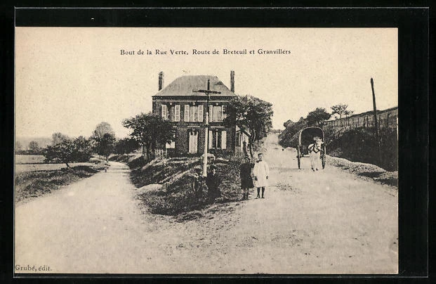 CPA Conty, Bout de la Rue Verte, Route de Breteuil et Granvillers