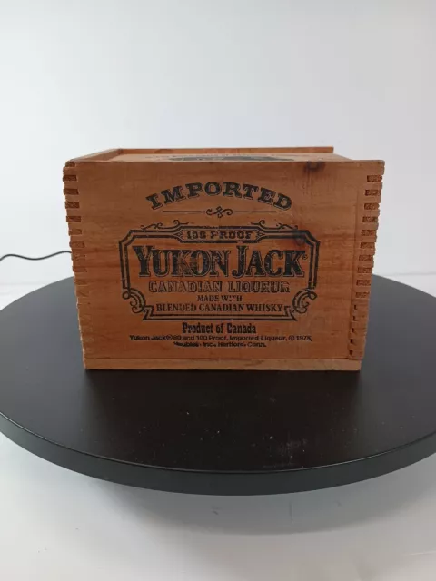 Vintage Yukon Jack 100 Proof Canadian Whiskey Liqueur Wood Box Crate Slide Lid