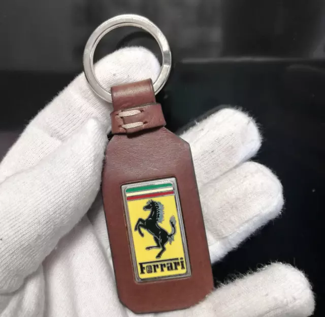 Ferrari Leather Keychain in Original Box. Brown. Ferrari key ring. Made in Italy