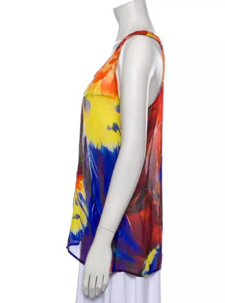 Camilla Red, Blue & Yellow Tie Dye Silk Tank Top, Size Small 2