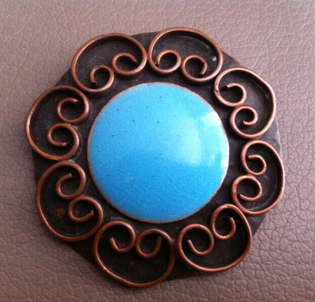 Broche Art Déco Vintage Jean Augis - Bronze émaillé Violet Années 1930