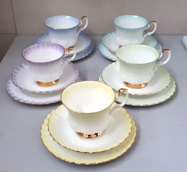 5 x ROYAL ALBERT "RAINBOW" TEA TRIOS. BONE CHINA. MADE IN ENGLAND