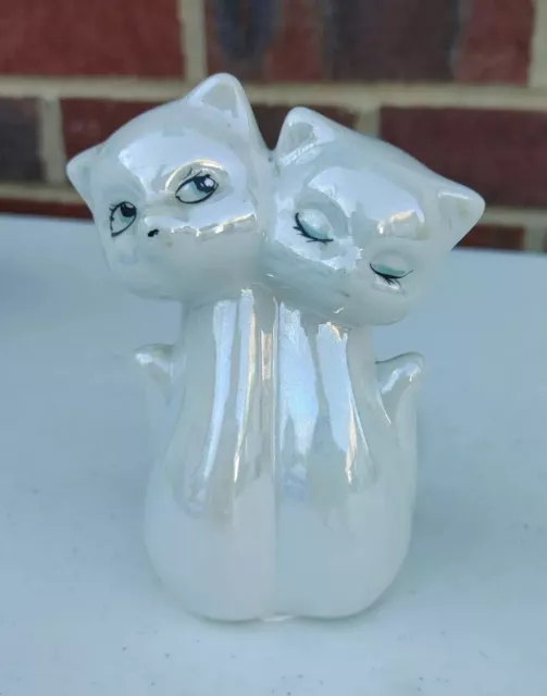 vintage white opalescent cat figurine Kitsch Cats MCM